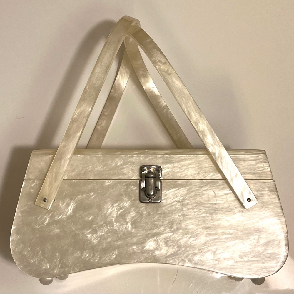 Vintage 1950s Pearl White Box Handbag